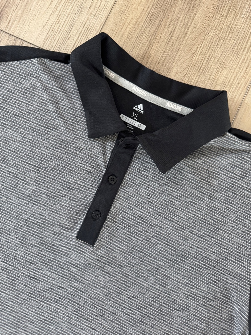 adidas Men’s Gray Striped Polo with Black Collar